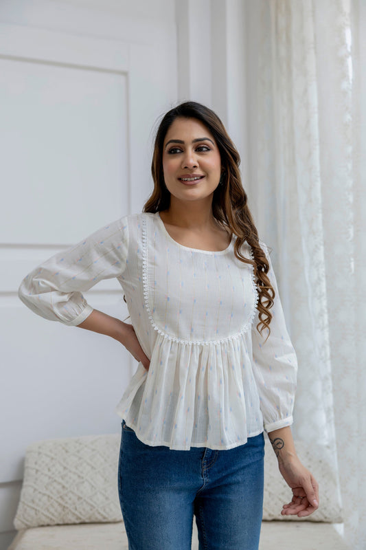 Women Off White Printed Peplum Tunic | LASVINI - Redefining Indian Fashion with Elegance