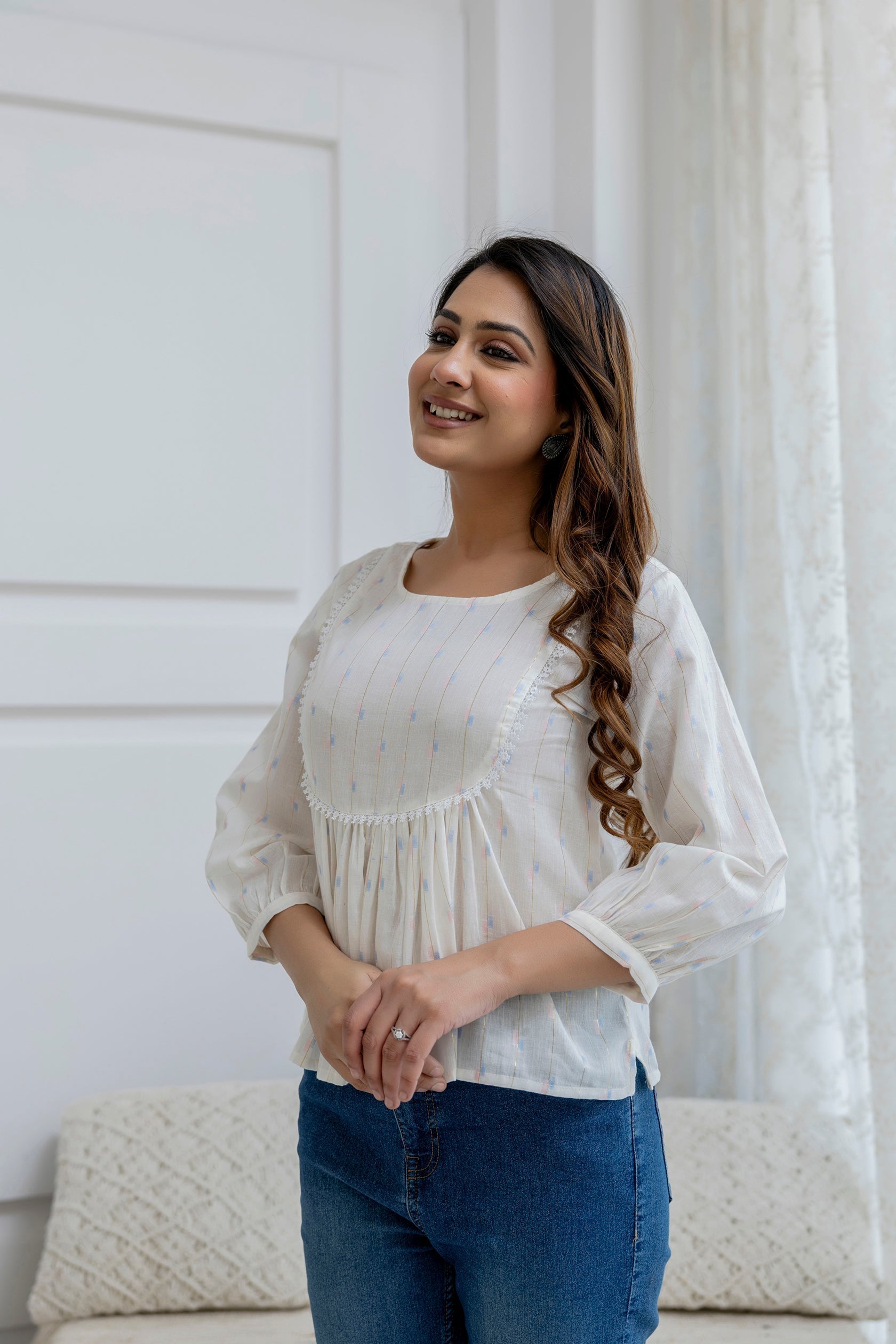 Women Off White Printed Peplum Tunic | LASVINI - Redefining Indian Fashion with Elegance