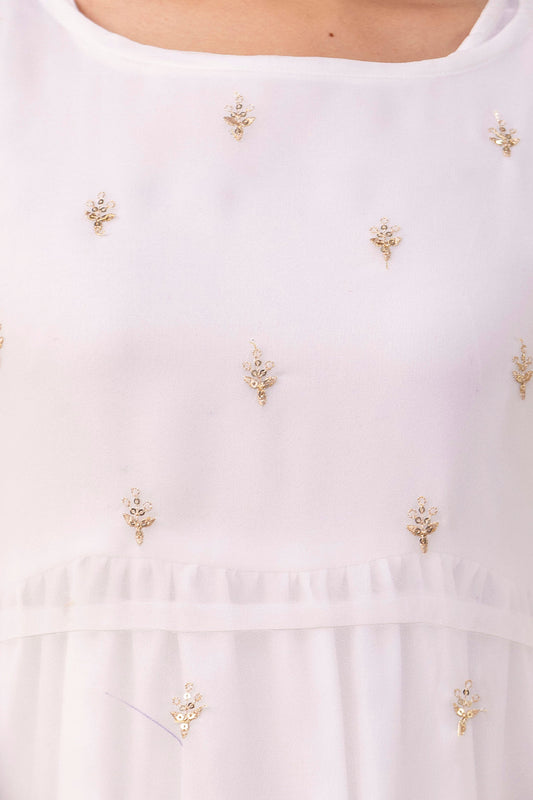 Women White Embroidered Flared Dress with Jacket | LASVINI - Redefining Indian Fashion with Elegance