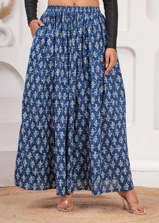 Women Blue Ethnic Printed Flared Skirt | LASVINI - Redefining Indian Fashion with Elegance