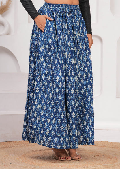 Women Blue Ethnic Printed Flared Skirt | LASVINI - Redefining Indian Fashion with Elegance