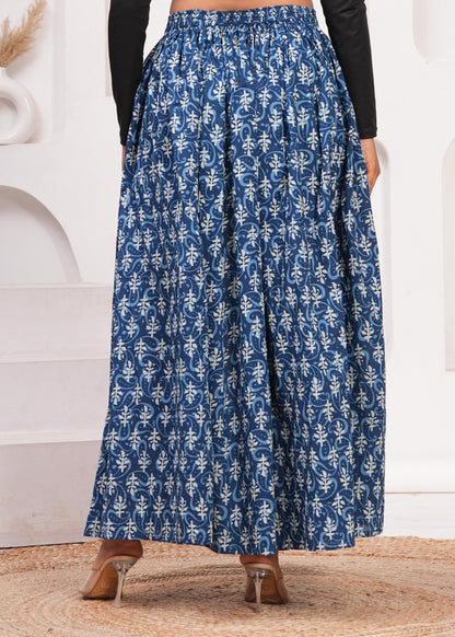 Women Blue Ethnic Printed Flared Skirt | LASVINI - Redefining Indian Fashion with Elegance