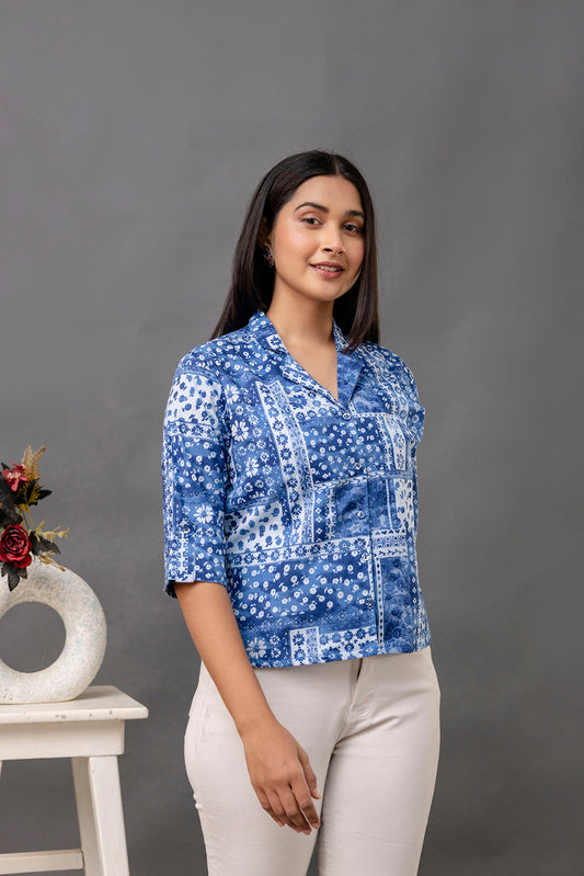 Women Blue Printed Straight Tunic | LASVINI - Redefining Indian Fashion with Elegance