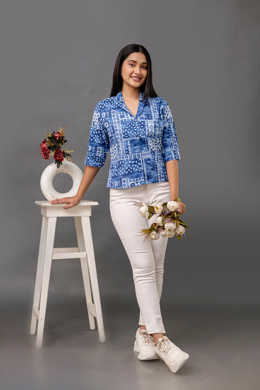 Women Blue Printed Straight Tunic | LASVINI - Redefining Indian Fashion with Elegance