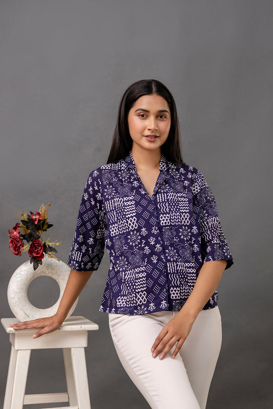 Women Navy Blue Printed Straight Tunic | LASVINI - Redefining Indian Fashion with Elegance