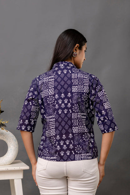 Women Navy Blue Printed Straight Tunic | LASVINI - Redefining Indian Fashion with Elegance