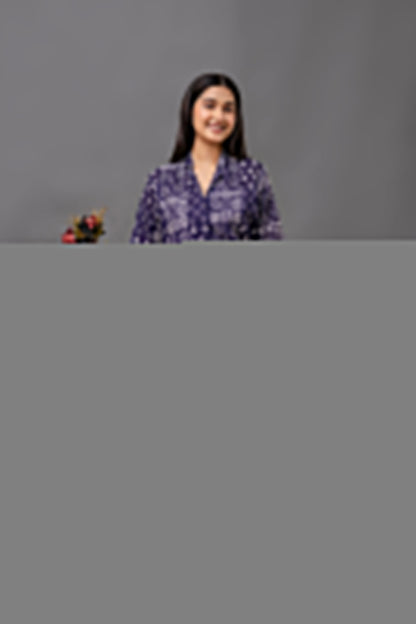 Women Navy Blue Printed Straight Tunic | LASVINI - Redefining Indian Fashion with Elegance
