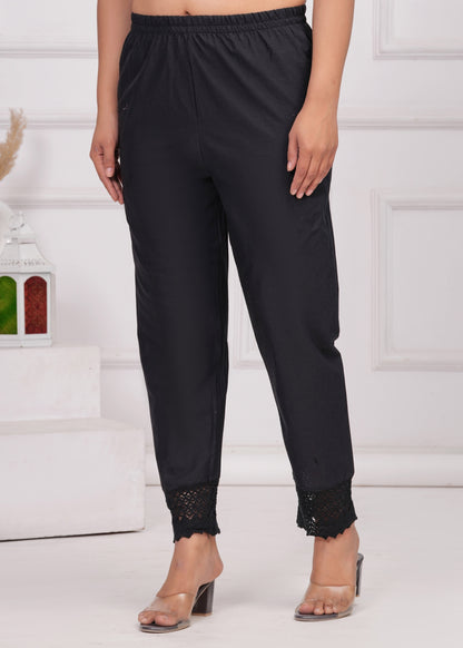 Women Black Solid Palazzo with Lace Detailing | LASVINI - Redefining Indian Fashion with Elegance