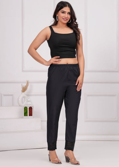 Women Black Solid Palazzo with Lace Detailing | LASVINI - Redefining Indian Fashion with Elegance