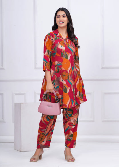Pink Printed Co-Ord set for Women | LASVINI - Redefining Indian Fashion with Elegance