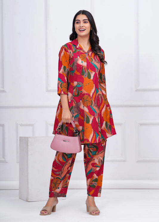 Pink Printed Co-Ord set for Women | LASVINI - Redefining Indian Fashion with Elegance