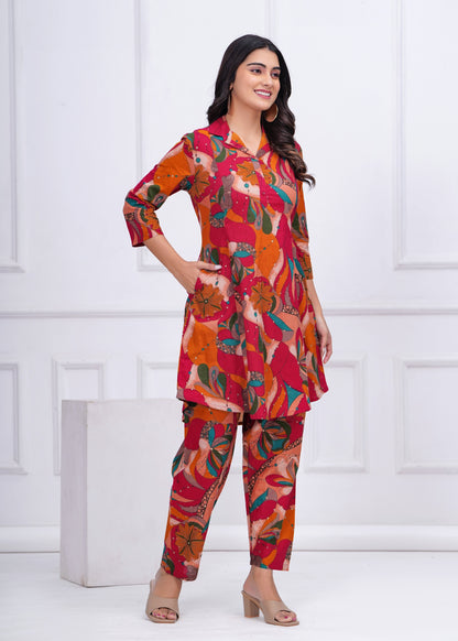 Pink Printed Co-Ord set for Women | LASVINI - Redefining Indian Fashion with Elegance