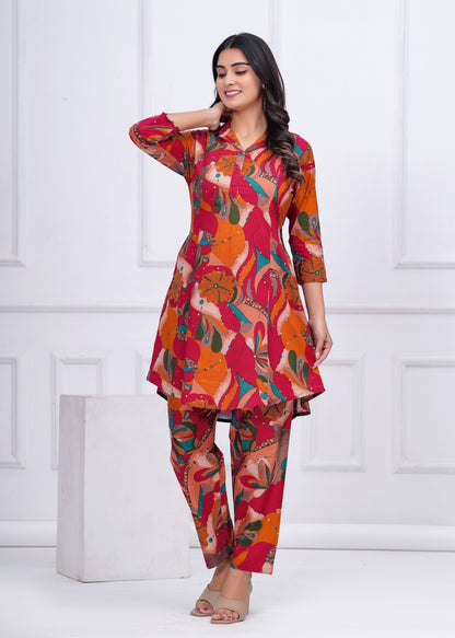 Pink Printed Co-Ord set for Women | LASVINI - Redefining Indian Fashion with Elegance