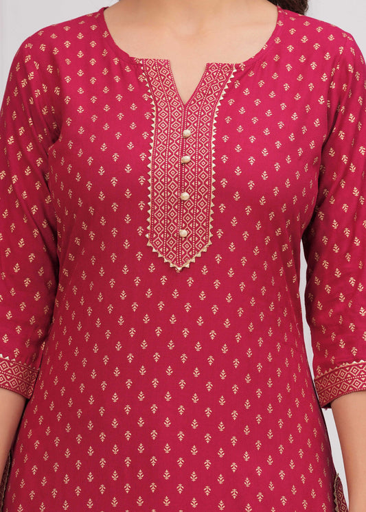 Pink Gold Printed Straight Kurta Set With Net Dupatta for Women | LASVINI - Redefining Indian Fashion with Elegance