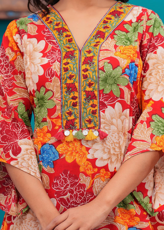 Red Floral Printed Co-Ord set for Women | LASVINI - Redefining Indian Fashion with Elegance