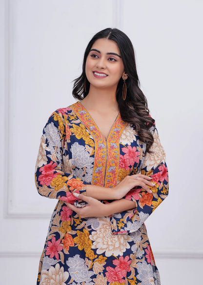 Blue Floral Printed Co-Ord set for Women | LASVINI - Redefining Indian Fashion with Elegance