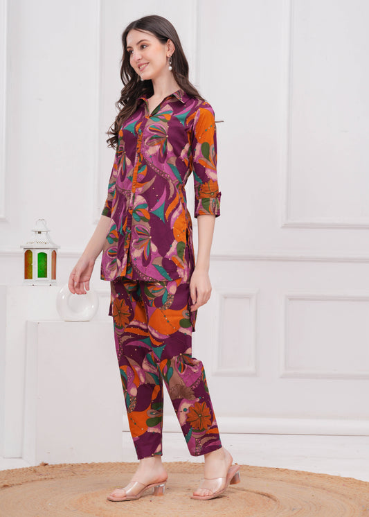 Purple Printed Co-Ord set for Women | LASVINI - Redefining Indian Fashion with Elegance