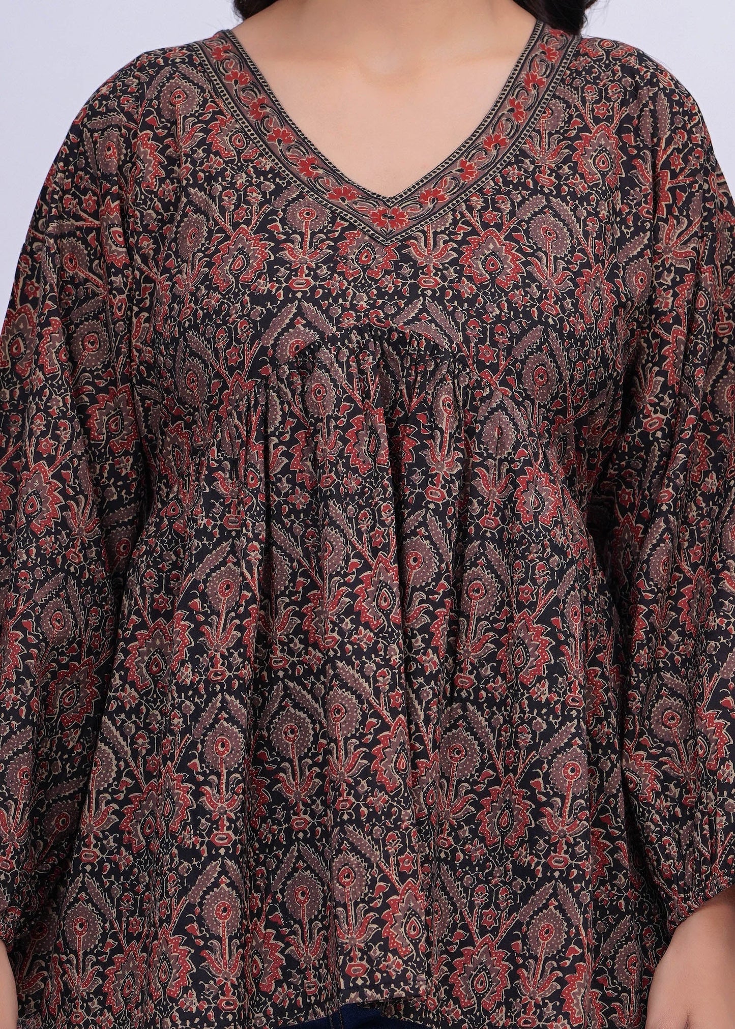 Black Ethnic Printed Peplum Tunic For Women | LASVINI - Redefining Indian Fashion with Elegance