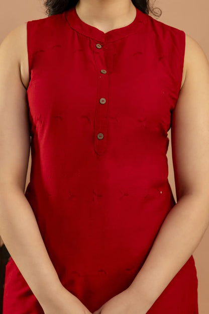 Red Schifli Sleeveless Co-Ord set for Women | LASVINI - Redefining Indian Fashion with Elegance