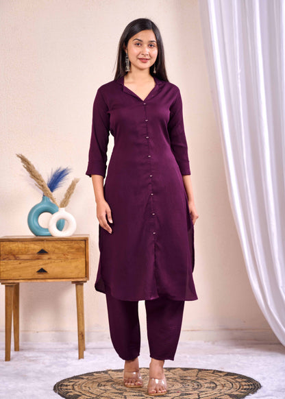 Purple Shirt Collared Co-Ord set for Women | LASVINI - Redefining Indian Fashion with Elegance