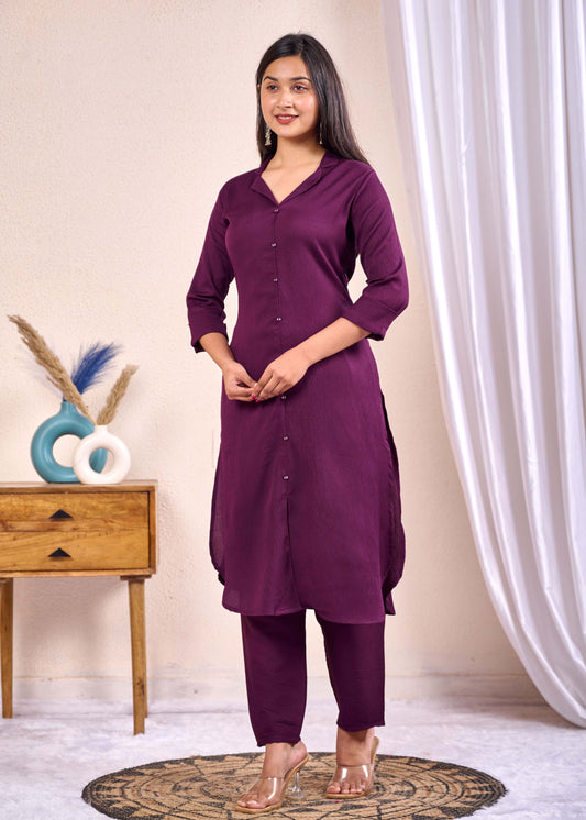 Purple Shirt Collared Co-Ord set for Women | LASVINI - Redefining Indian Fashion with Elegance