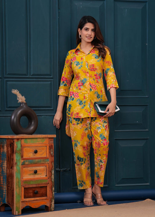 Yellow Printed Co-Ord set for Women | LASVINI - Redefining Indian Fashion with Elegance
