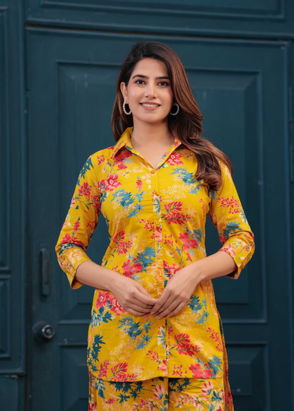 Yellow Printed Co-Ord set for Women | LASVINI - Redefining Indian Fashion with Elegance