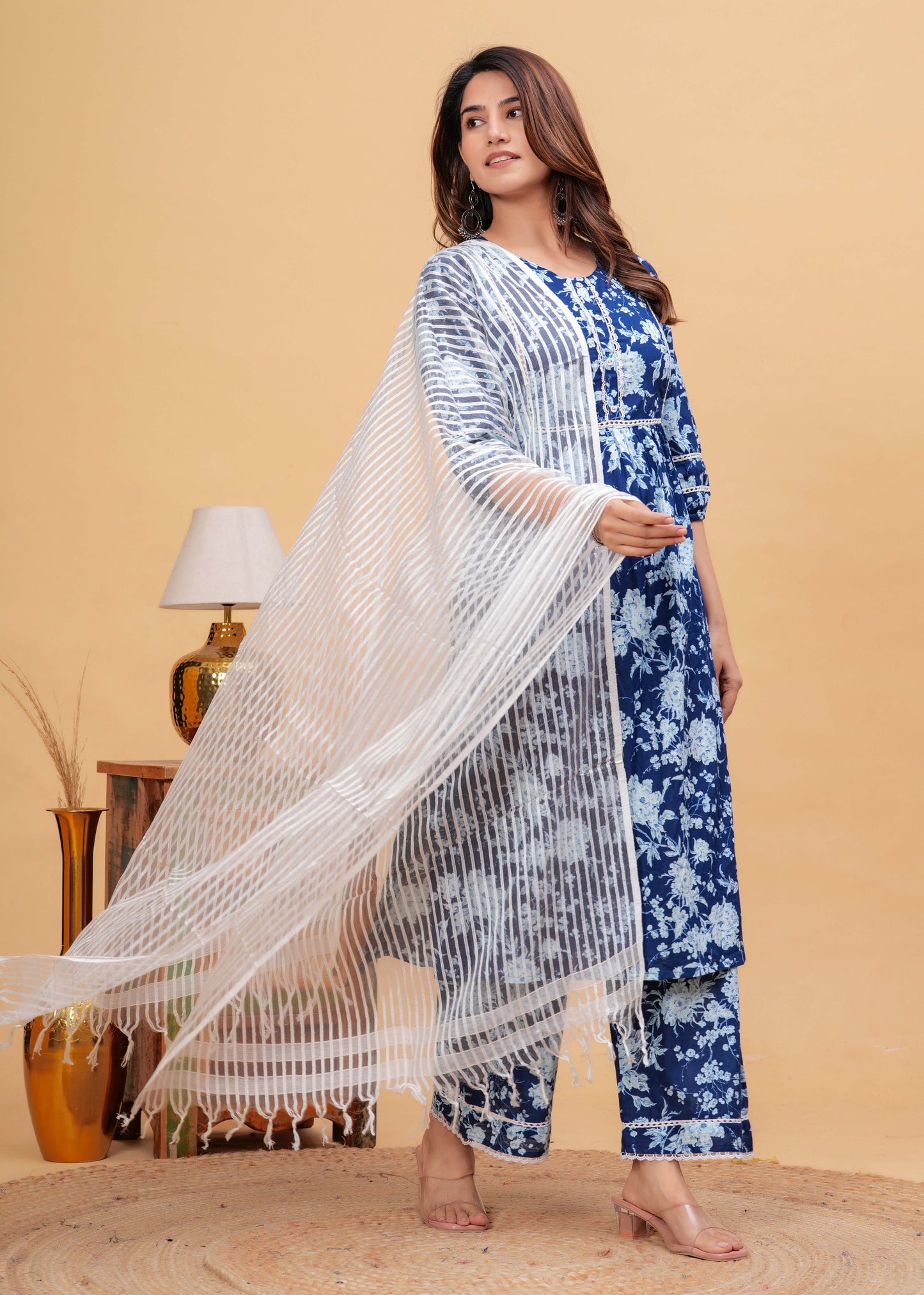 Indigo Blue Straight Kurta & Palazzo With Dupatta for Women | LASVINI - Redefining Indian Fashion with Elegance