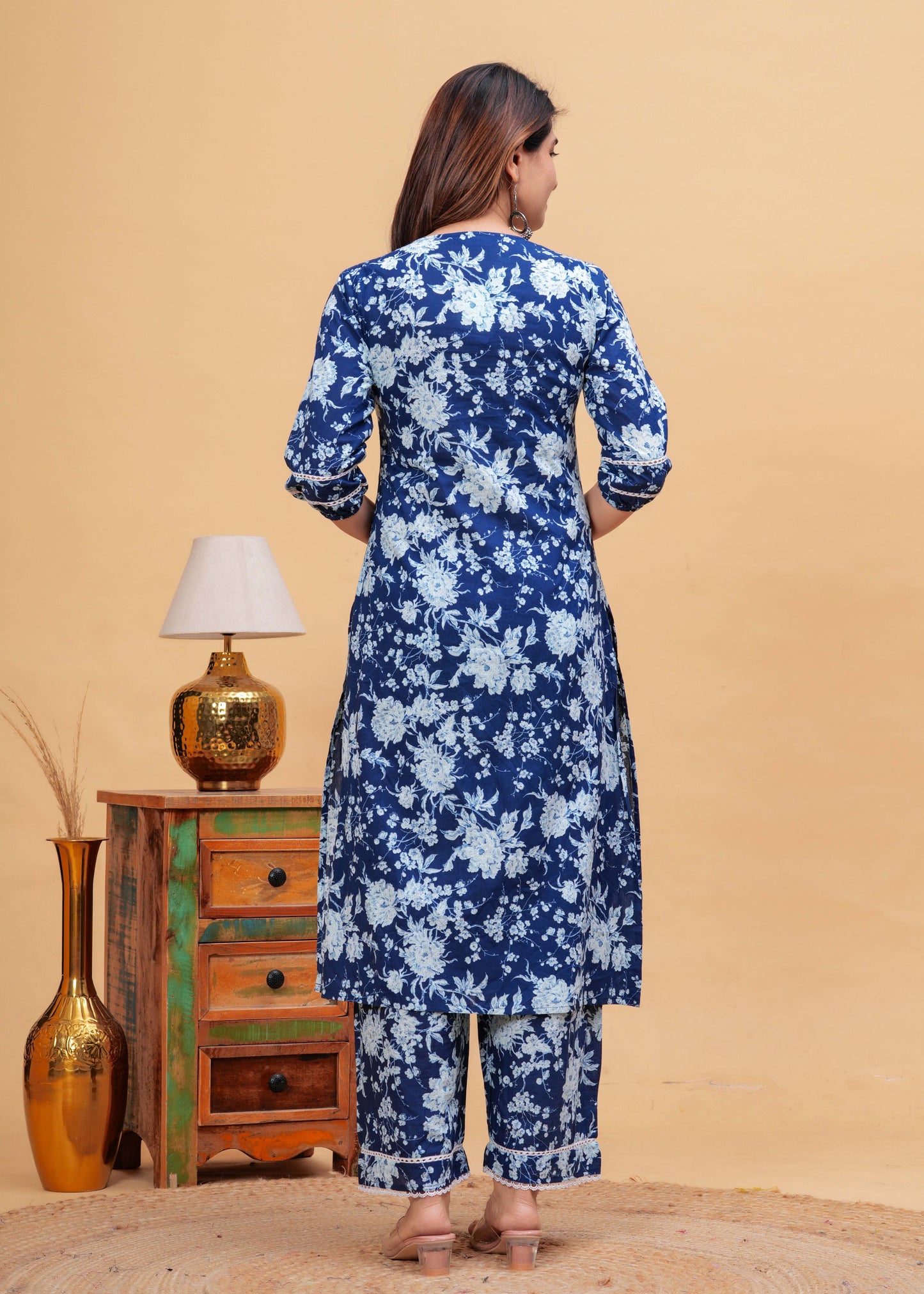 Indigo Blue Straight Kurta & Palazzo With Dupatta for Women | LASVINI - Redefining Indian Fashion with Elegance