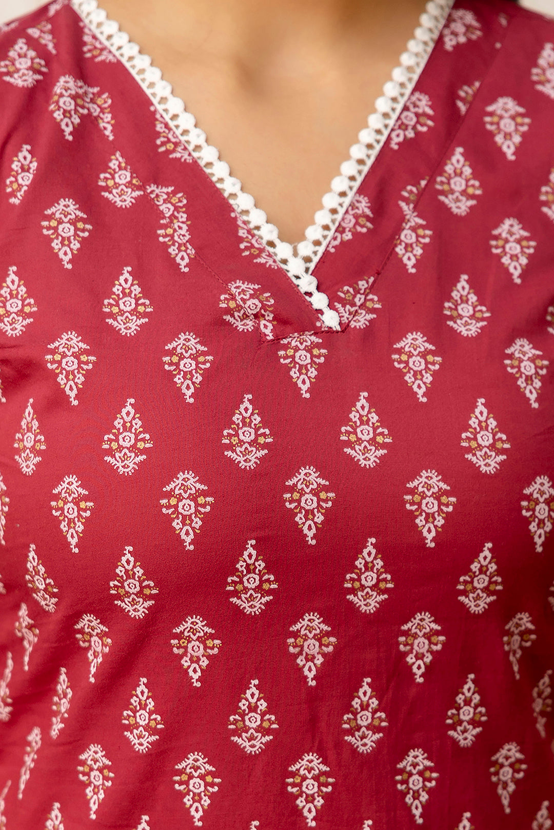 Women Mauve Printed Straight V-neck Kurta | LASVINI - Redefining Indian Fashion with Elegance