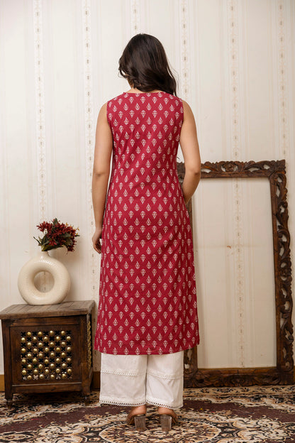 Women Mauve Printed Straight V-neck Kurta | LASVINI - Redefining Indian Fashion with Elegance