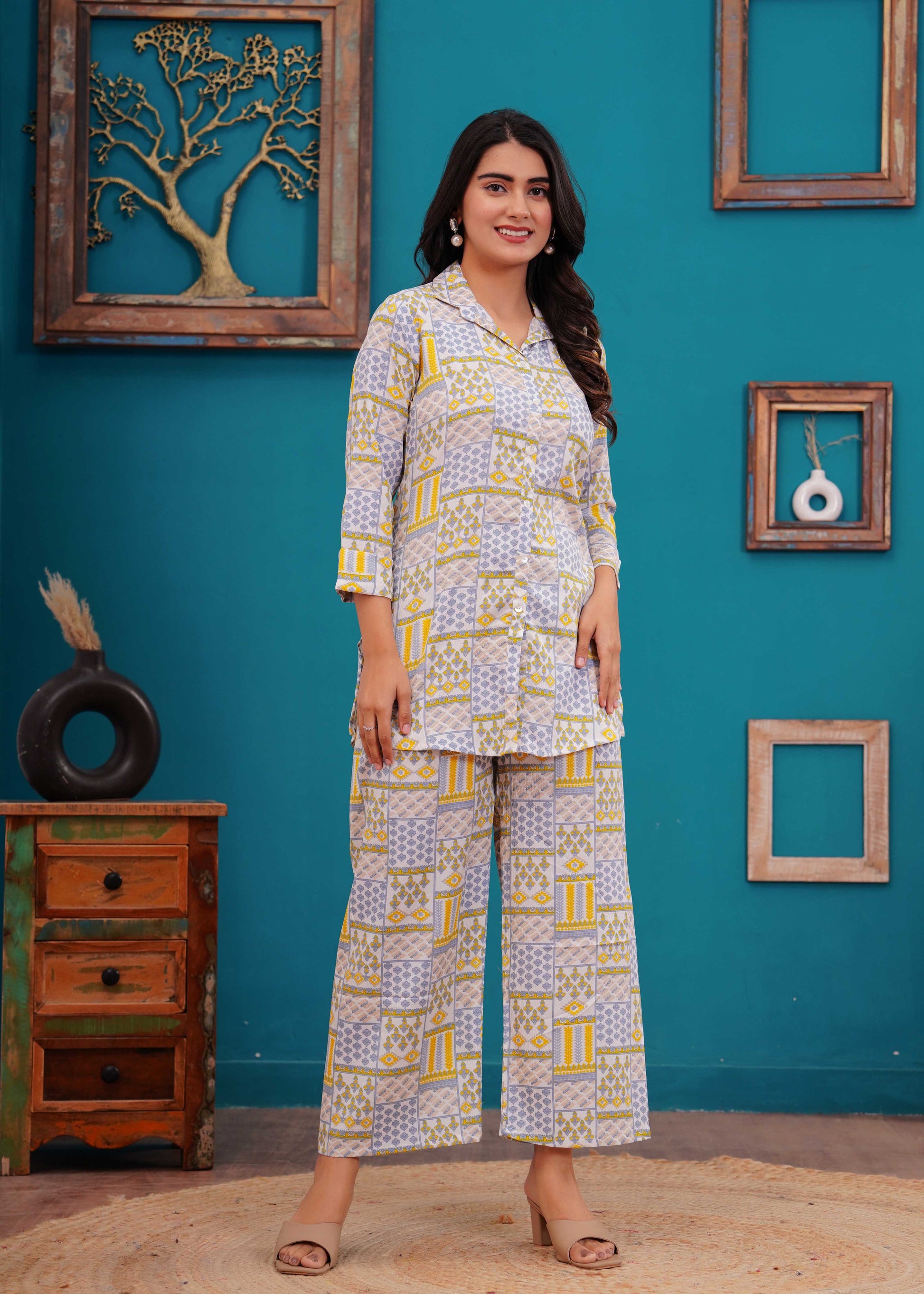 Off White Printed Co-Ord set for Women | LASVINI - Redefining Indian Fashion with Elegance