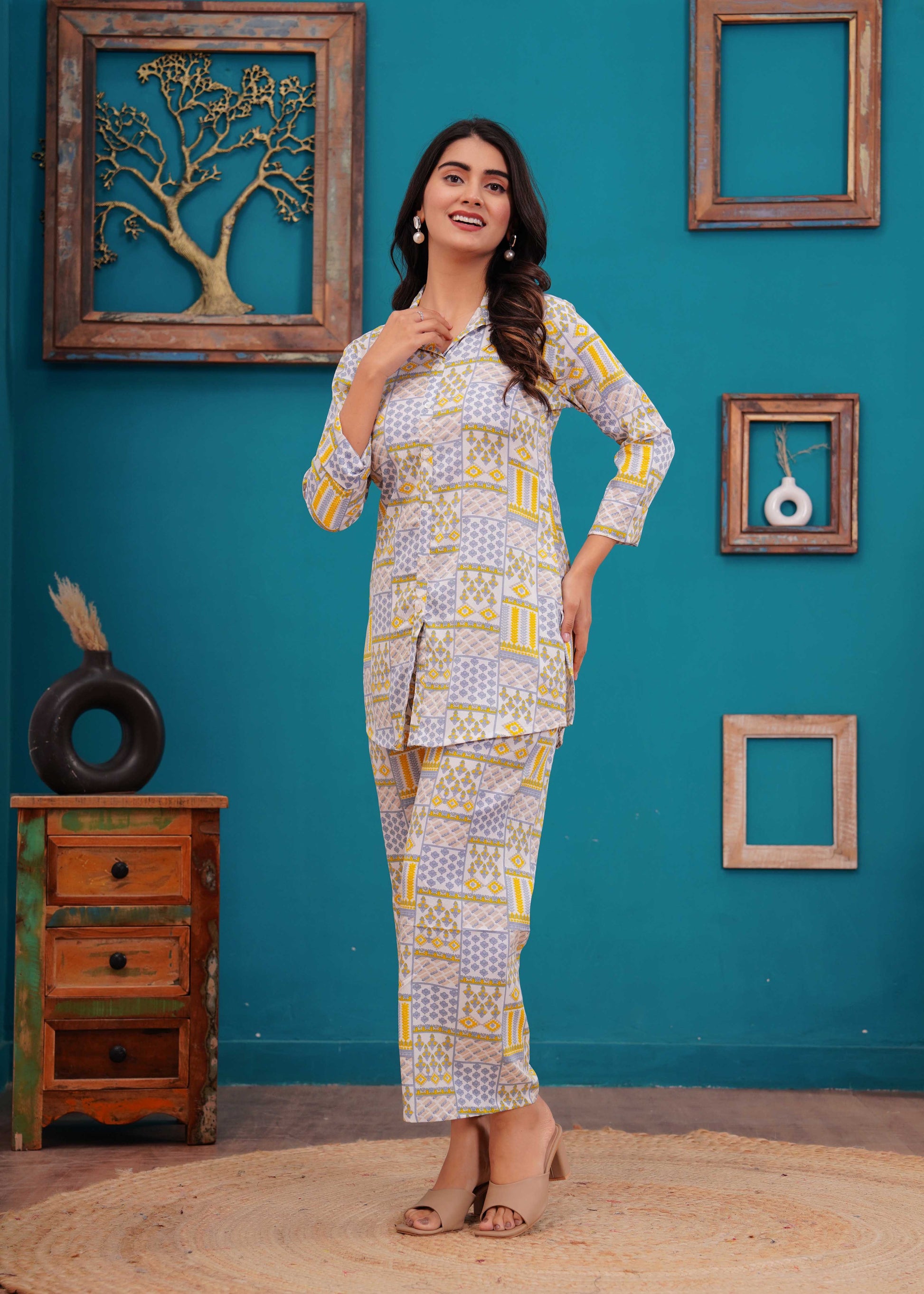 Off White Printed Co-Ord set for Women | LASVINI - Redefining Indian Fashion with Elegance