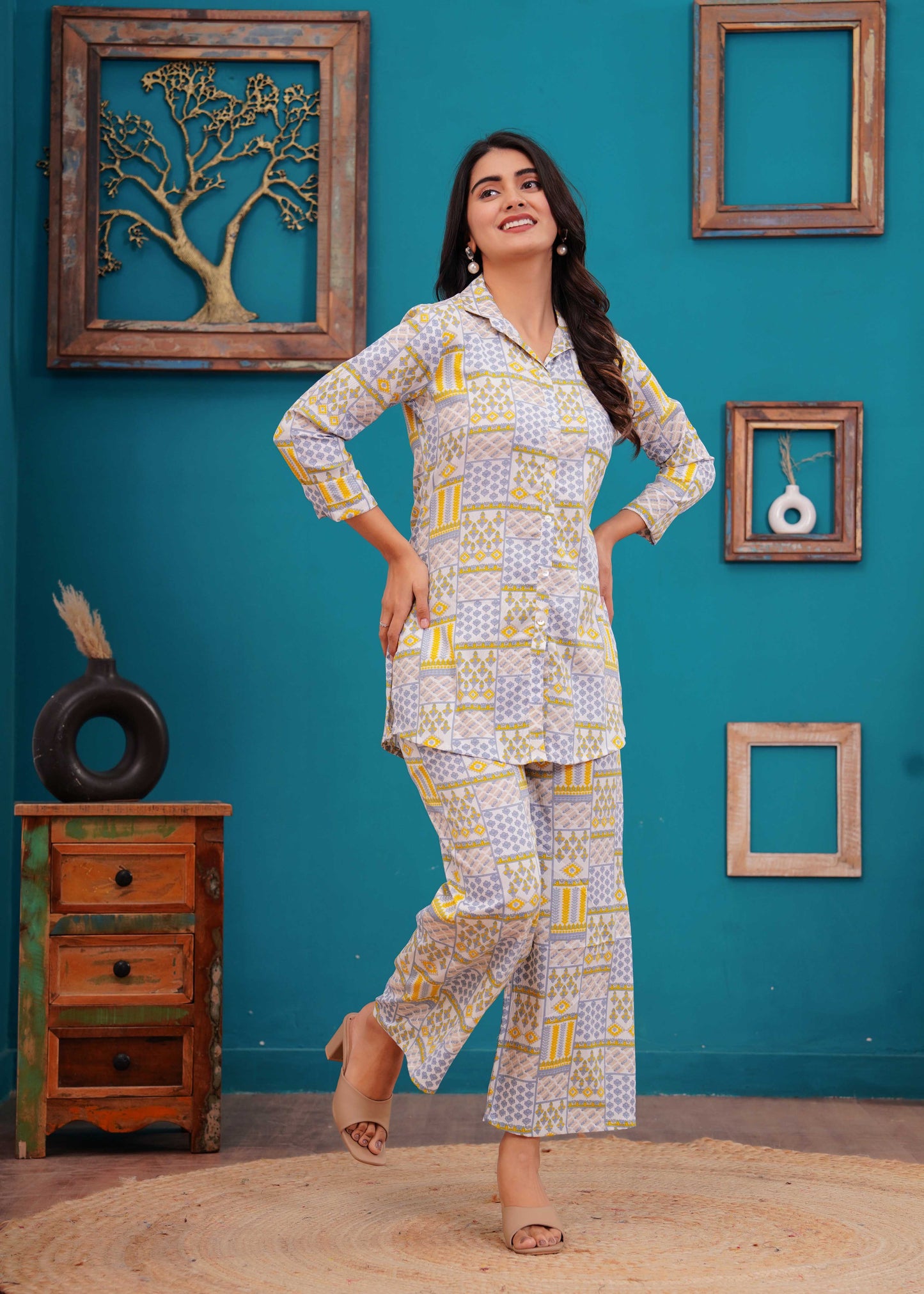 Off White Printed Co-Ord set for Women | LASVINI - Redefining Indian Fashion with Elegance