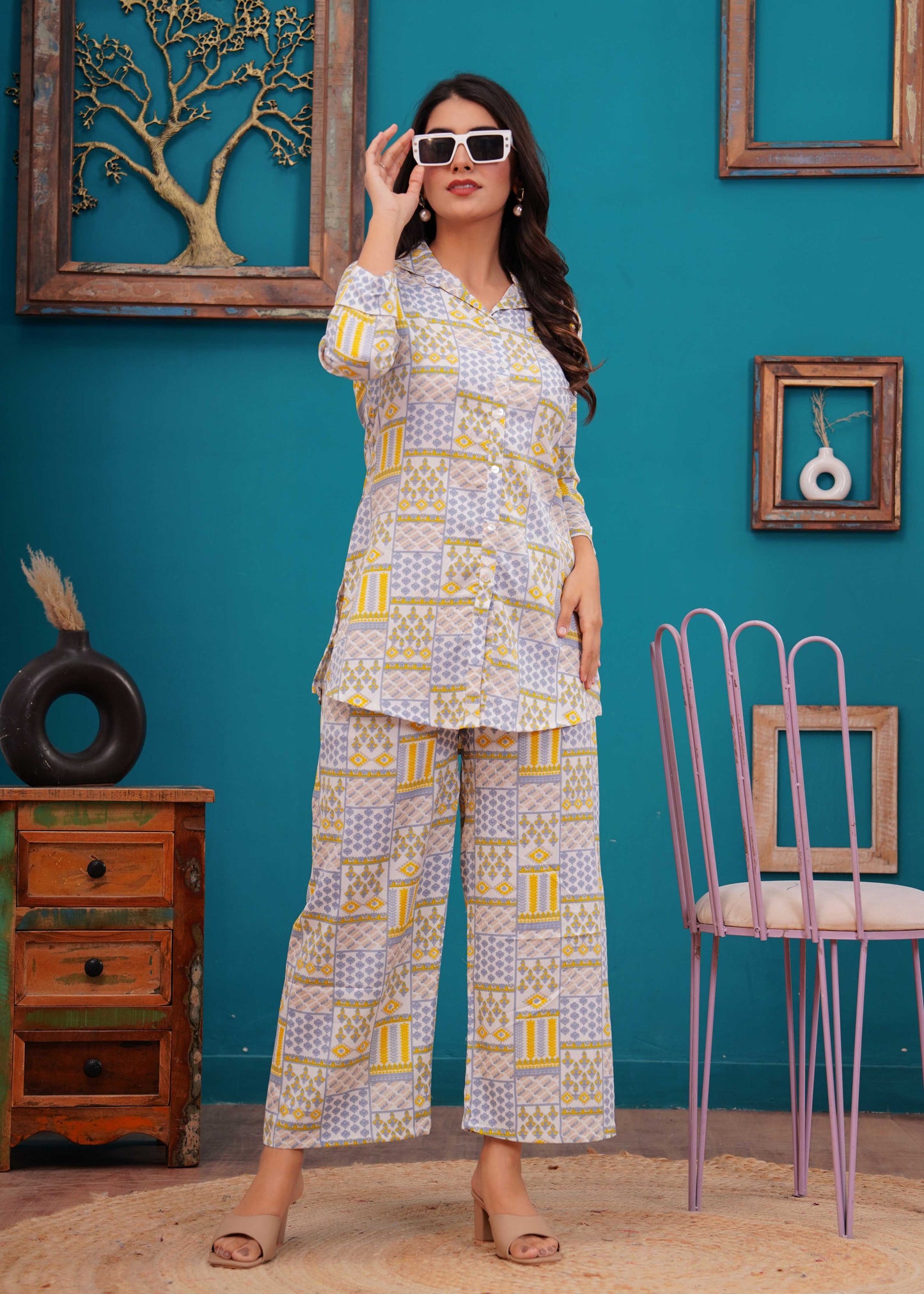 Off White Printed Co-Ord set for Women | LASVINI - Redefining Indian Fashion with Elegance