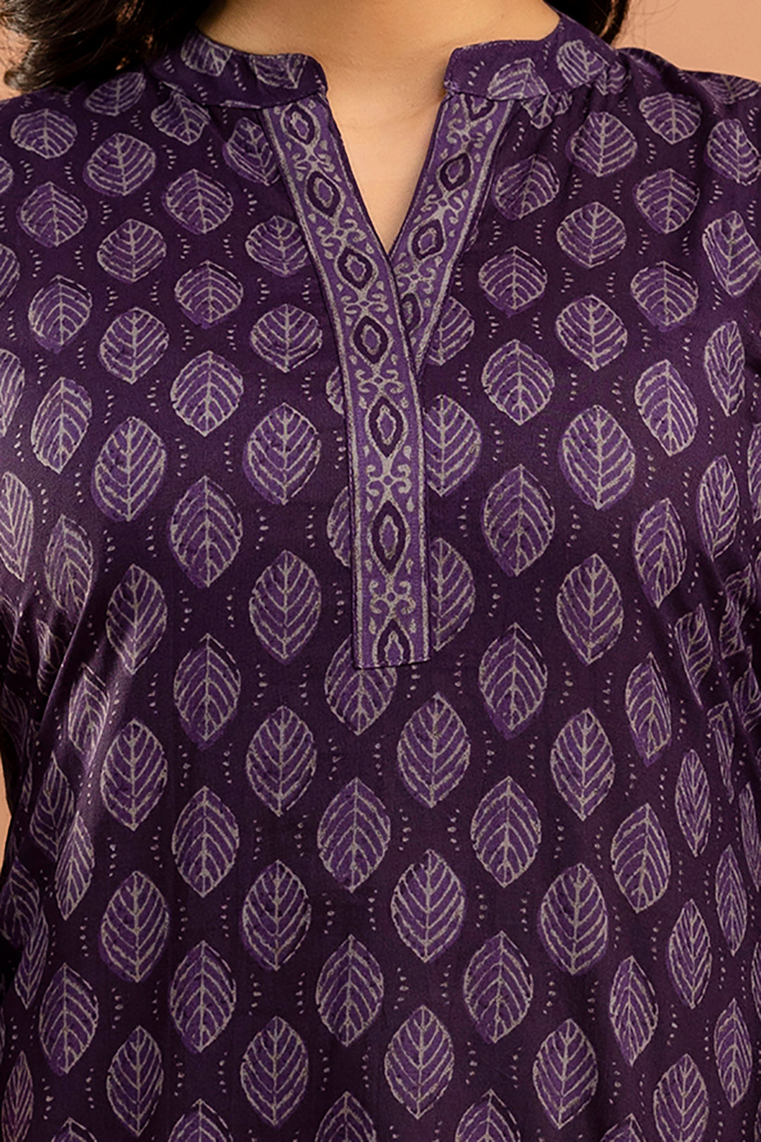 Women Purple Printed Straight Tunic With Three Quarter Sleeves | LASVINI - Redefining Indian Fashion with Elegance