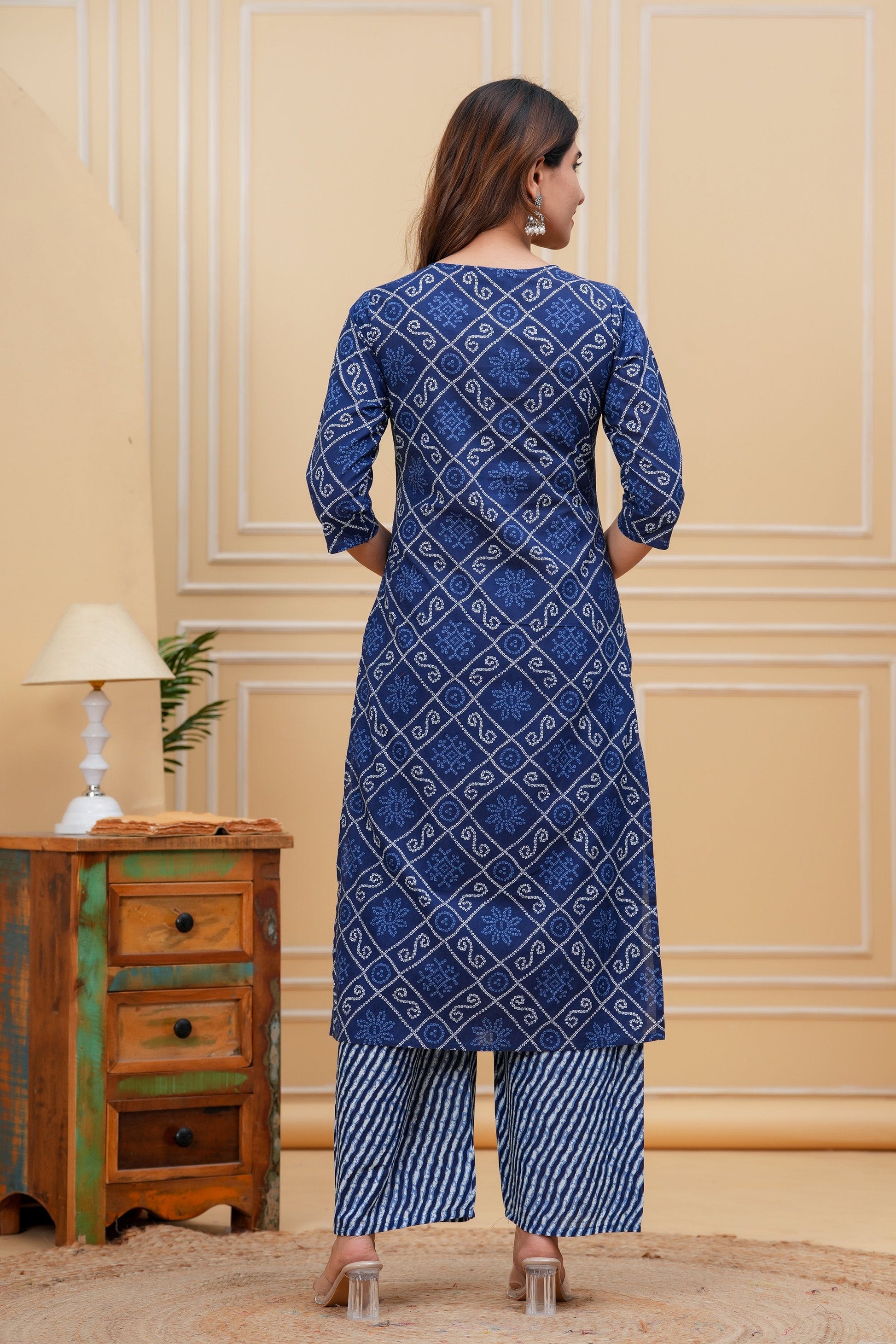 Blue Printed Straight Kurta With Palazzo for Women | LASVINI - Redefining Indian Fashion with Elegance