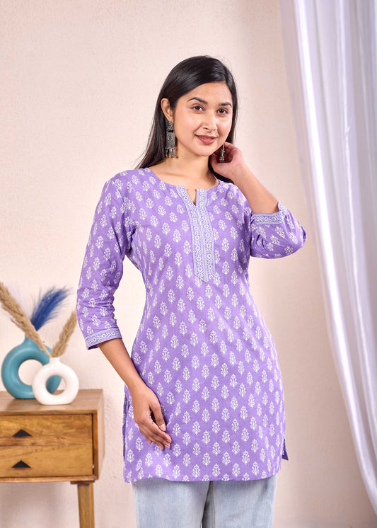 Women Lavender Printed Straight Tunic | LASVINI - Redefining Indian Fashion with Elegance