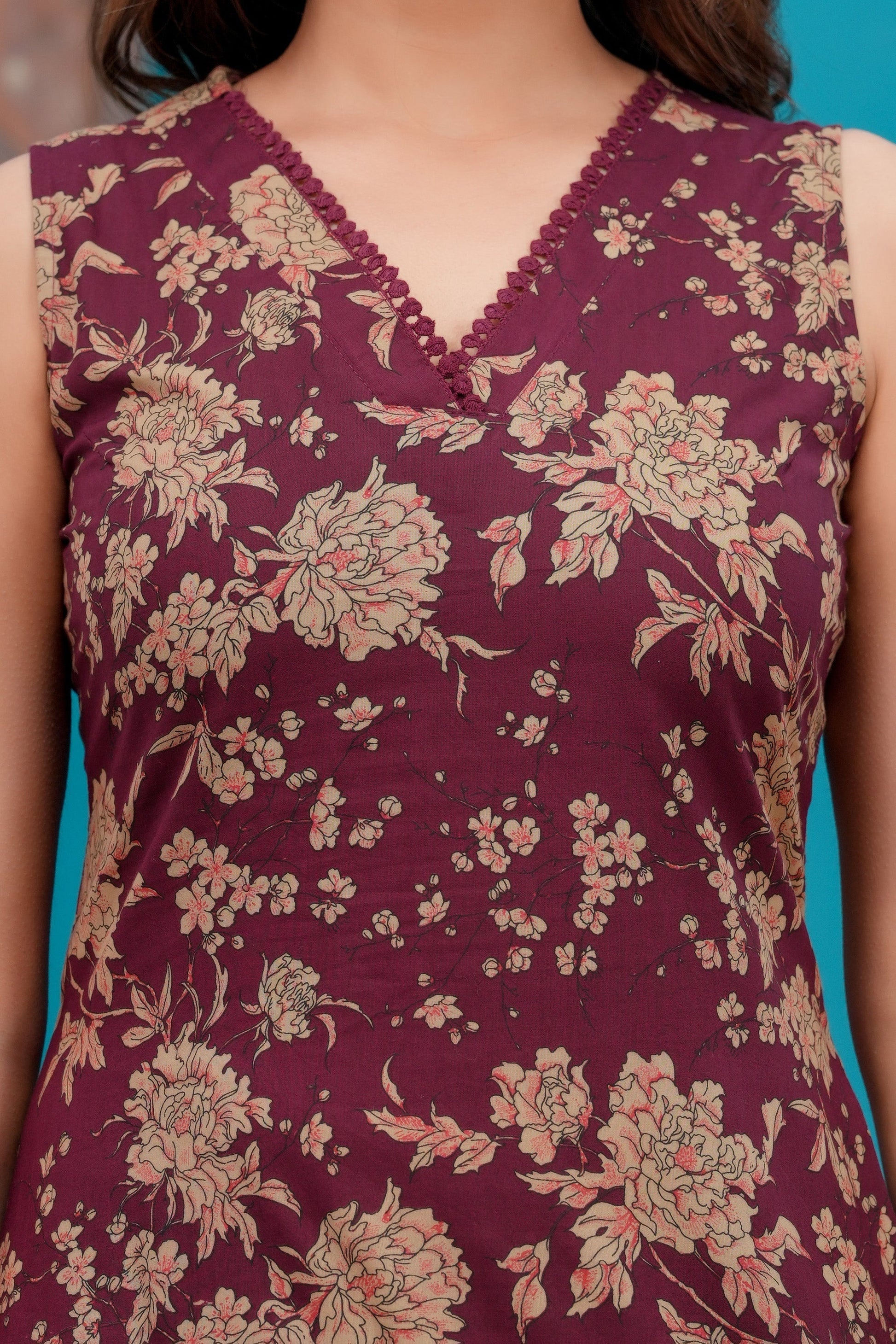 Burgundy Printed Straight Kurta Set With Dupatta for Women | LASVINI - Redefining Indian Fashion with Elegance