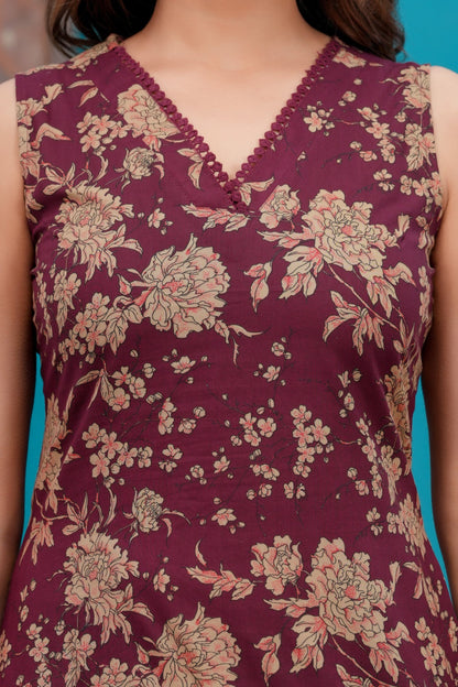 Burgundy Printed Straight Kurta Set With Dupatta for Women | LASVINI - Redefining Indian Fashion with Elegance