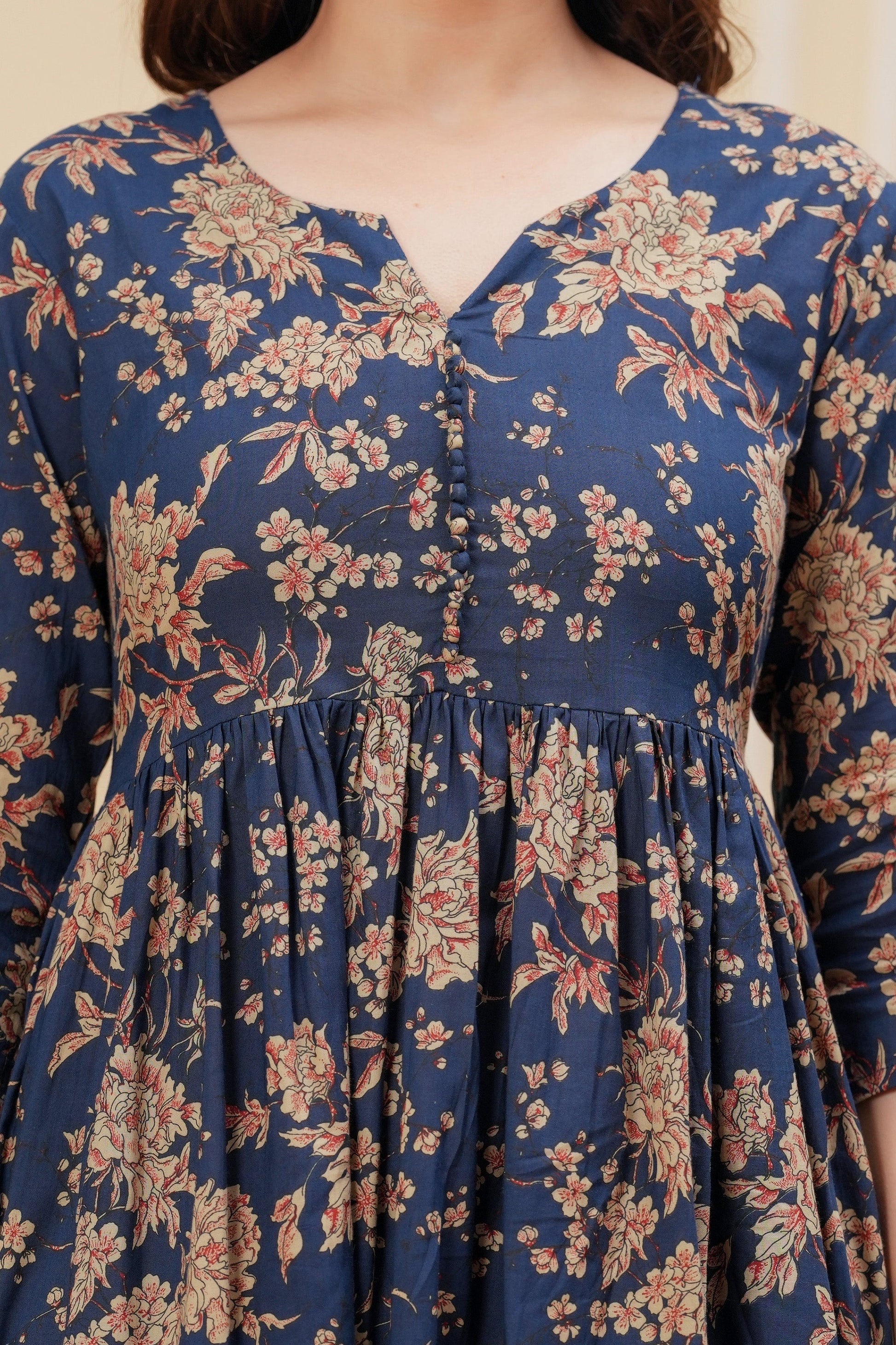 Navy Blue Printed Anarkali Kurta Set With Dupatta For Women | LASVINI - Redefining Indian Fashion with Elegance