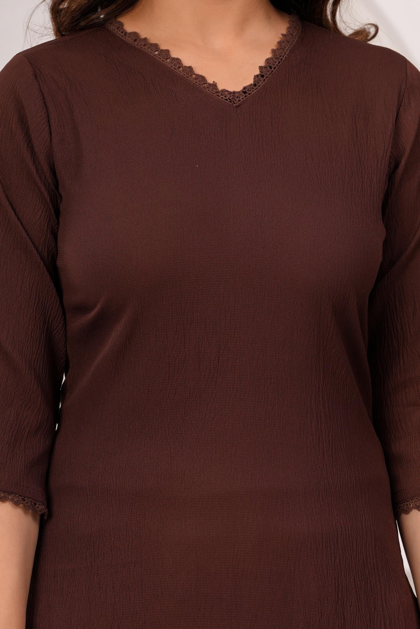 Brown Solid Kurta Set With Printed Dupatta For Women | LASVINI - Redefining Indian Fashion with Elegance