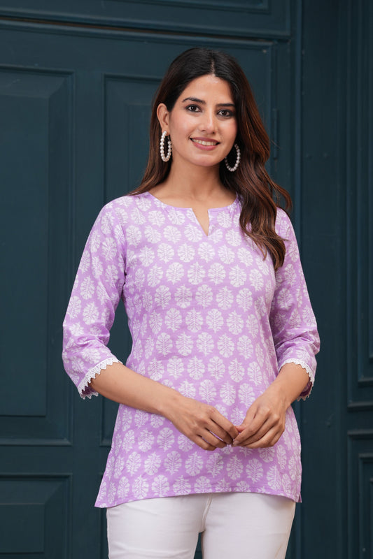 Women Lavender Printed Straight Tunic | LASVINI - Redefining Indian Fashion with Elegance