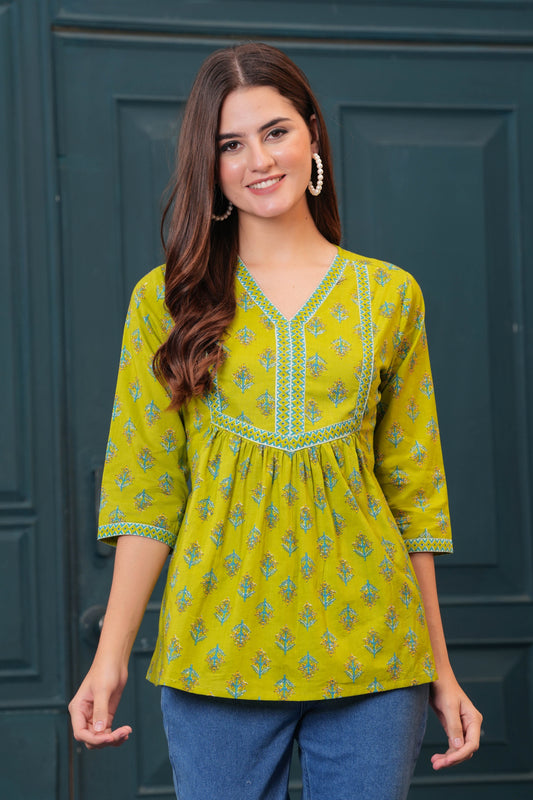 Women Green Printed Flared Top | LASVINI - Redefining Indian Fashion with Elegance