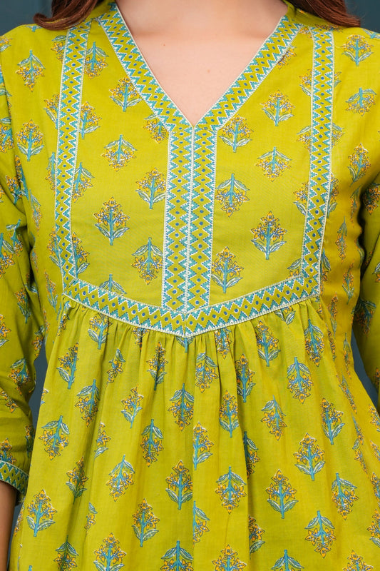 Women Green Printed Flared Top | LASVINI - Redefining Indian Fashion with Elegance