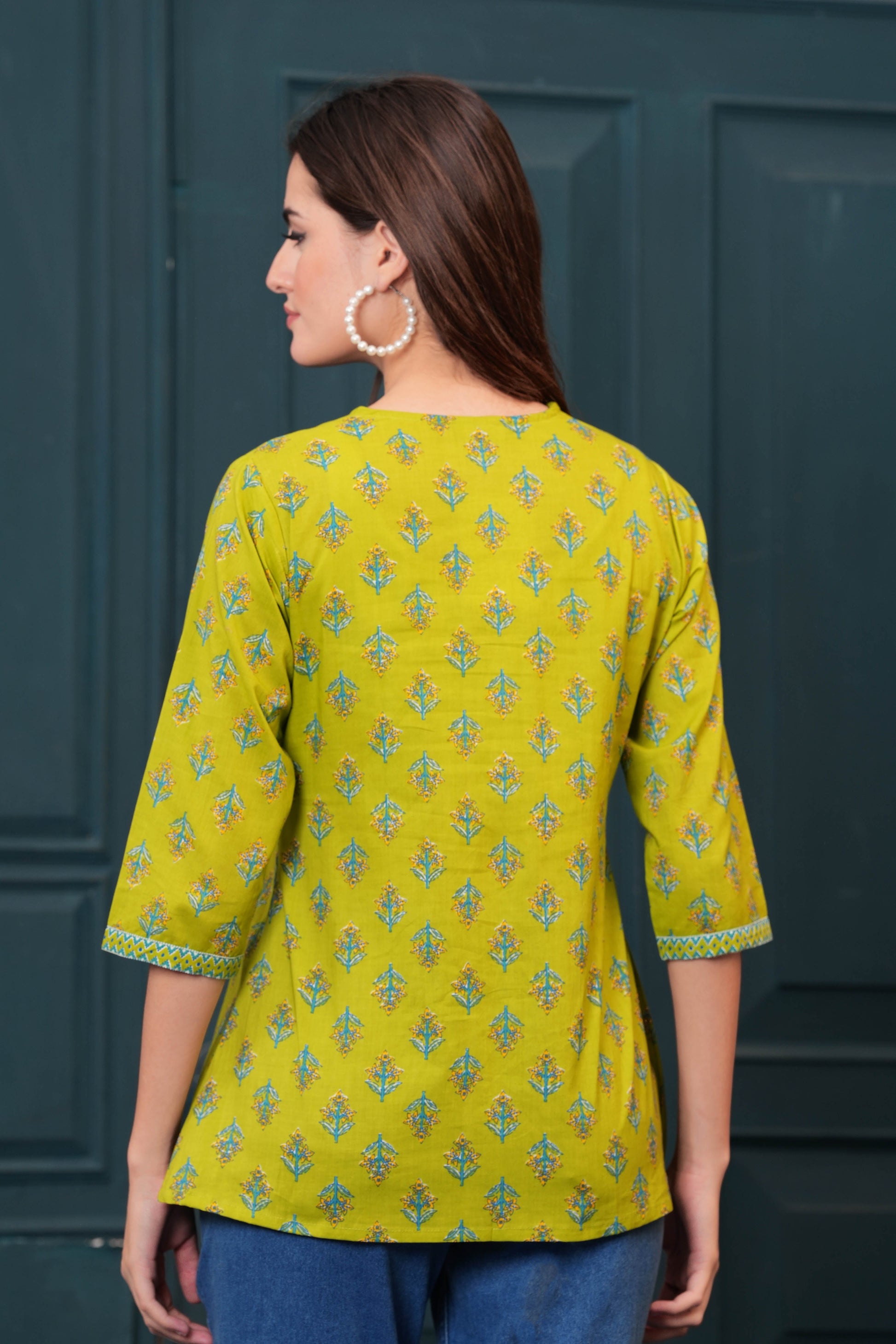 Women Green Printed Flared Top | LASVINI - Redefining Indian Fashion with Elegance