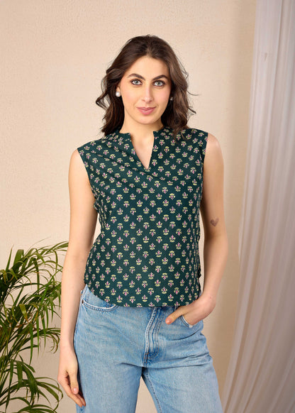 Women Green Printed Straight Top | LASVINI - Redefining Indian Fashion with Elegance