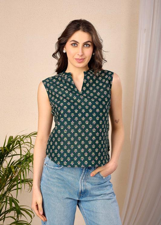 Women Green Printed Straight Top | LASVINI - Redefining Indian Fashion with Elegance
