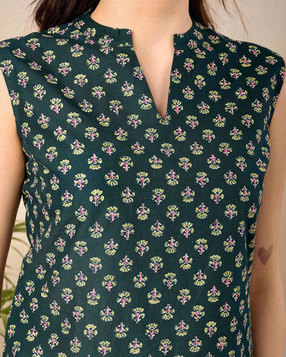 Women Green Printed Straight Top | LASVINI - Redefining Indian Fashion with Elegance