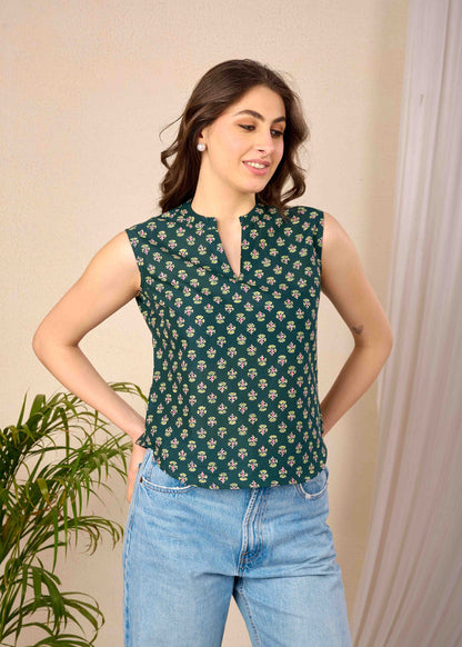 Women Green Printed Straight Top | LASVINI - Redefining Indian Fashion with Elegance